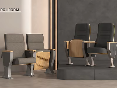 Modern Office Chairs With Gray Upholstery Wooden Armrests And Metal Legs 3d model