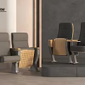 Modern Office Chairs With Gray Upholstery Wooden Armrests And Metal Legs