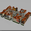 Colorful Traditional Building Complex With Red Roofs And Stone Bridge Design