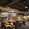 Modern Supermarket Department Store Interior With Bread Display Tables Shelves And Lighting
