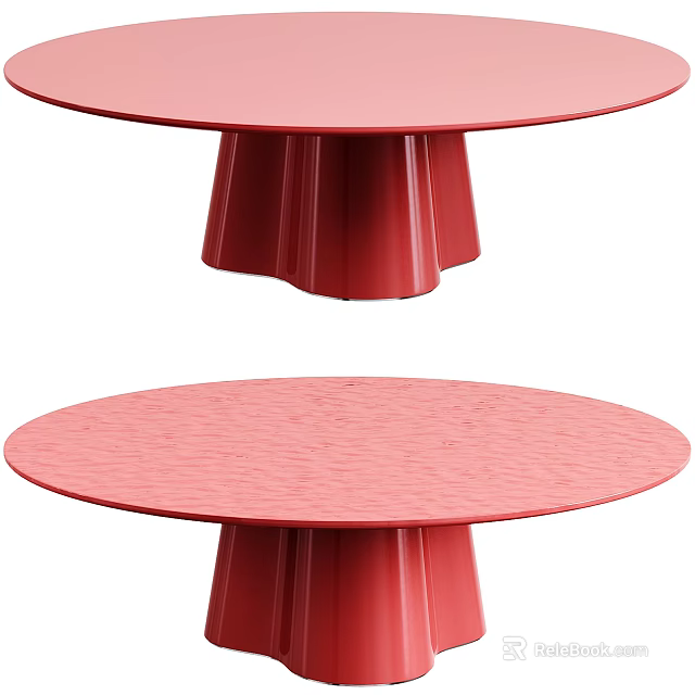 Red Round Coffee Table With Petal Shaped Base Modern Stylish Design 3d model