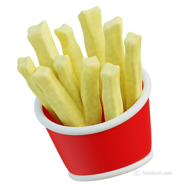 Crispy Golden French Fries in Red Paper Cup with White Rim 3d model 