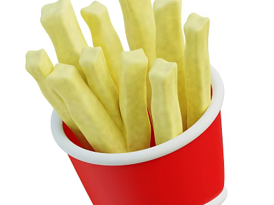 Crispy Golden French Fries in Red Paper Cup with White Rim 3d model