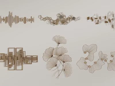 Modern Metal Wall Hangings With Geometric And Plant Leaf Designs For Home Decor 3d model