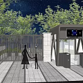 Building Exterior Wall With Modern Gate Trees And Starry Night Sky
