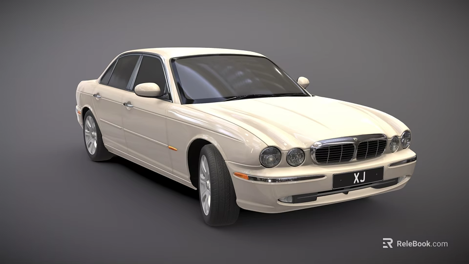 Beige Luxury Sedan XJ Model With Sleek Design And Chrome Grille 3d model 