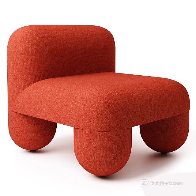 Stylish Red Single Sofa With Modern Round Design And Plush Upholstered Fabric 3d model