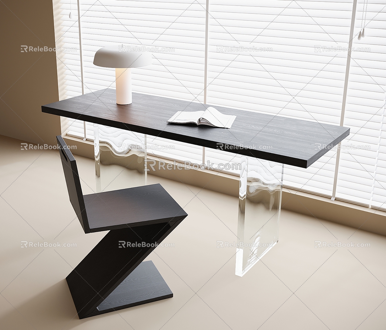 Modern Desk and Chair Table Lamp Single Chair 3d model