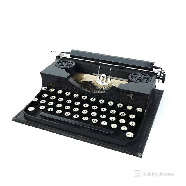 Vintage Black Mechanical Typewriter With Classic Keyboard And Paper Roller 3d model 