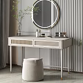 Elegant Modern Dressing Table With Round Mirror Vanity Items And Striped Wall 3d model