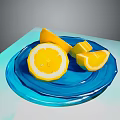 Fresh Sliced Lemon on a Blue Glass Plate with Juicy Segments
