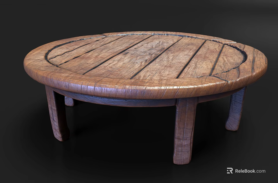Round Wooden Table With Natural Wood Grain Texture And Sturdy Four Legs Rustic Home Decor 3d model 