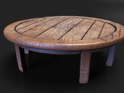 Round Wooden Table With Natural Wood Grain Texture And Sturdy Four Legs Rustic Home Decor 3d model