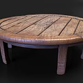 Round Wooden Table With Natural Wood Grain Texture And Sturdy Four Legs Rustic Home Decor