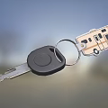 Metal Car Key with Black Head and RV Shaped Keychain on Key Ring