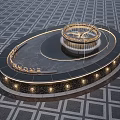 Circular Decorative Water Fountain With Illuminated Lights And LEHOME Sign On Checkered Floor