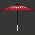 Vibrant Red Umbrella With White Decorative Patterns And Black Handle For Daily Use