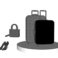 Stylish Black And Silver Suitcases With Handbag And High Heels On Display Platform