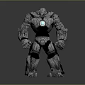 Game Movie Character Metallic Robot Featuring Glowing Blue Core And Mechanical Armor Design