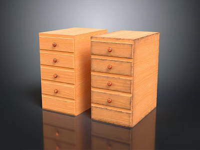Set of Two Light Brown Wooden Chests with Multiple Drawers and Metal Knobs 3d model