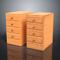 Set of Two Light Brown Wooden Chests with Multiple Drawers and Metal Knobs
