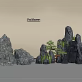 Decorative Rockery Stones Landscape Design With Bonsai Pine And Green Plants