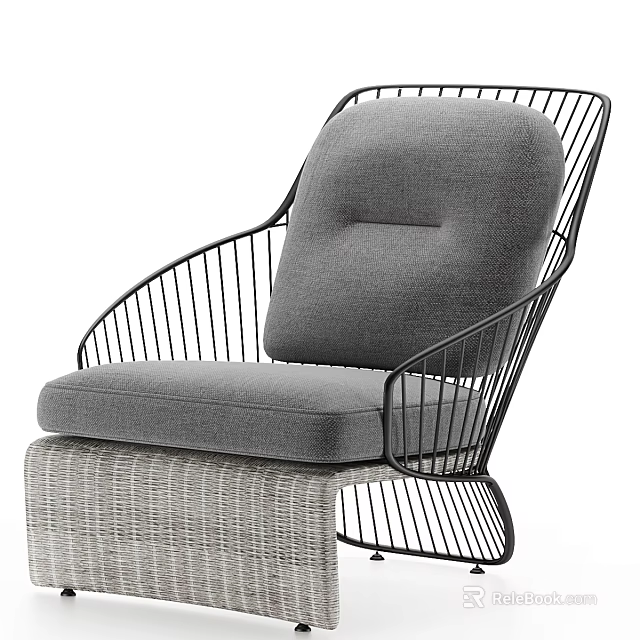 Elegant Modern Single Sofa With Metal Frame Gray Cushion And Woven Base 3d model