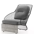 Elegant Modern Single Sofa With Metal Frame Gray Cushion And Woven Base 3d model