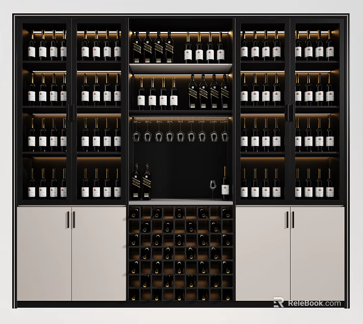 Modern Wine Cabinet With Multiple Bottles Storage And Glass Rack Design 3d model 