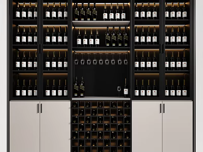 Modern Wine Cabinet With Multiple Bottles Storage And Glass Rack Design 3d model