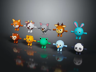 Cute Cartoon Animal Characters Collection With Fox Deer Rabbit And Panda Figures 3d model