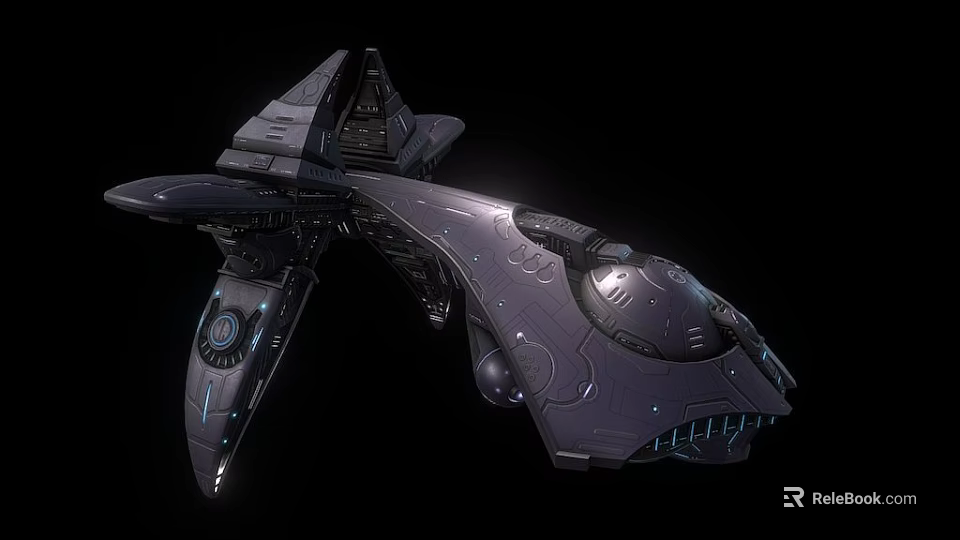 Futuristic Sci Fi Spaceship With Sleek Dark Metallic Structure And Winged Design 3d model 