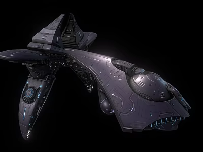 Futuristic Sci Fi Spaceship With Sleek Dark Metallic Structure And Winged Design 3d model