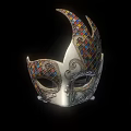 Intricate Decorative Venetian Mask With Colorful Mosaic Tiles And Silver Curved Patterns
