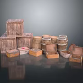 Wooden Storage Boxes And Barrels With Open Small Boxes For Household Items