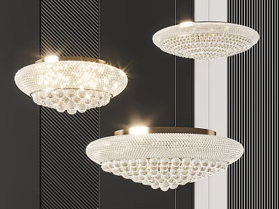 Modern Crystal Chandeliers Ceiling Mounted Round Design With Sparkling Beads And Luminous Glow 3d model