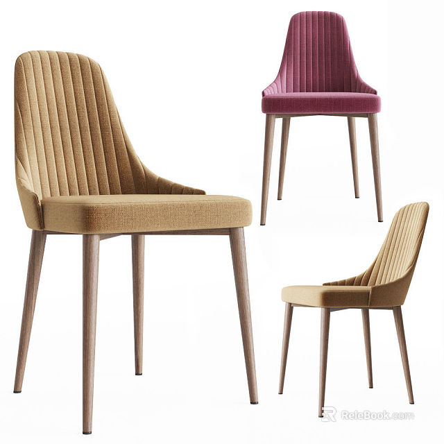 Modern Dining Chairs With Velvet Upholstery And Wooden Legs In Pink Beige Tones 3d model 
