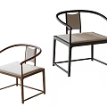 Modern Chinese Style Dining Chairs With Curved Armrests Light Cushions And Dark Frames
