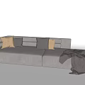 Modern Gray Fabric Sectional Sofa With Decorative Pillows And Throw Blanket 3d model