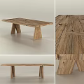 Rustic Wooden Dining Table Featuring Natural Wood Grain And Unique Support Structure 3d model