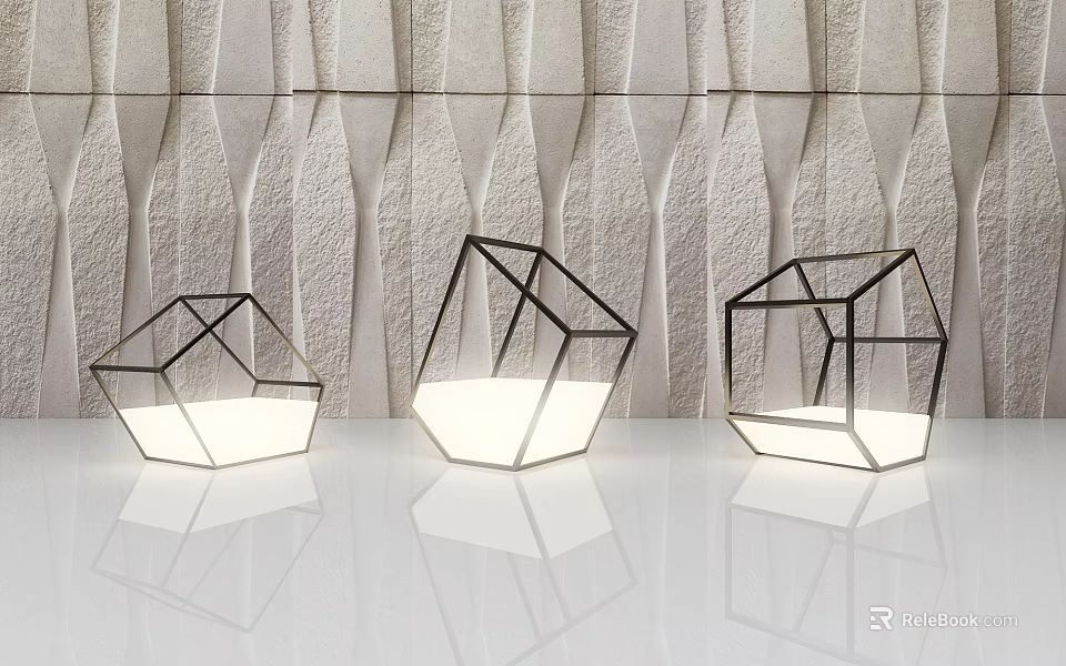 Modern Geometric Floor Lamps With Glass Shades And Metal Frames 3d model 