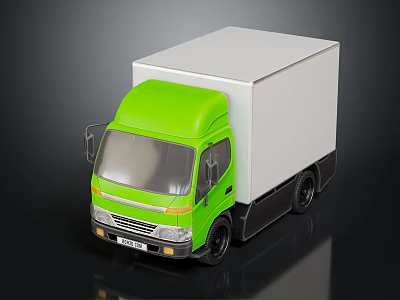 Green Cab 3D Truck Model Featuring White Cargo Box And Black Wheels 3d model