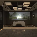 Traditional Chinese Cultural Space With Wooden Decor Stone Platform And Calligraphy Artwork