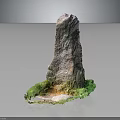 Rustic Wooden Stone Decorative Ornament With Tall Vertical Structure And Green Mossy Base
