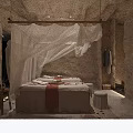 Spa Sauna Room Interior With Massage Bed White Canopy And Aromatherapy Elements