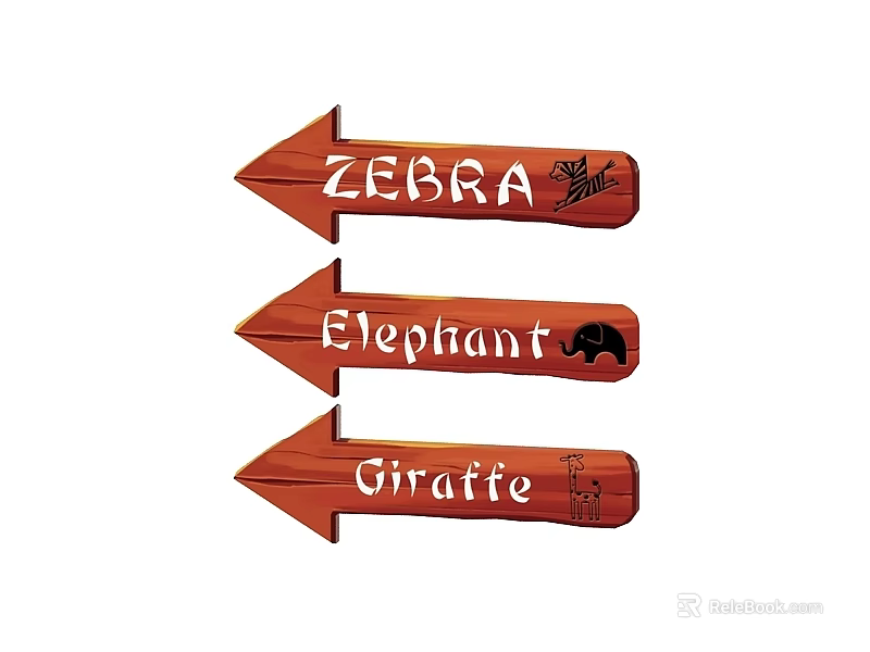 Wooden Swing Door Design Featuring Zebra Elephant Giraffe Animal Signs 3d model 