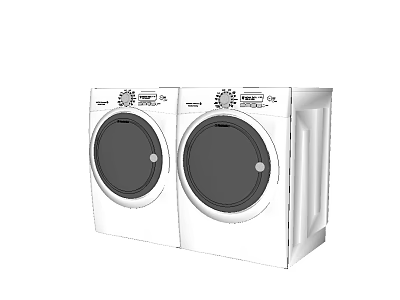 Two White Front Loading Washing Machines Side By Side With Control Panels 3d model