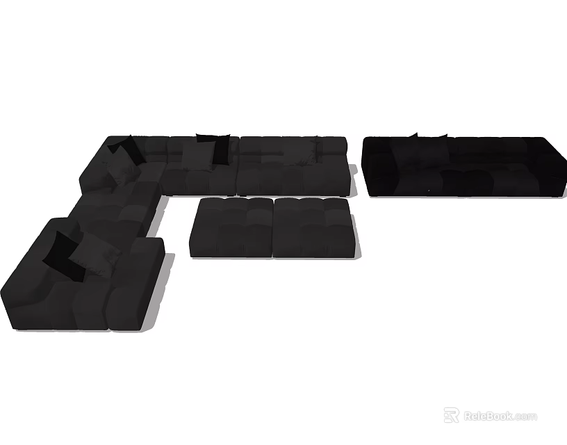 Modern Black Sectional Sofa With Modular Design For Living Room Seating 3d model