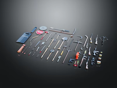 Weapon Collection Featuring Different Blades Tools Implements and Assorted Weapon Types 3d model
