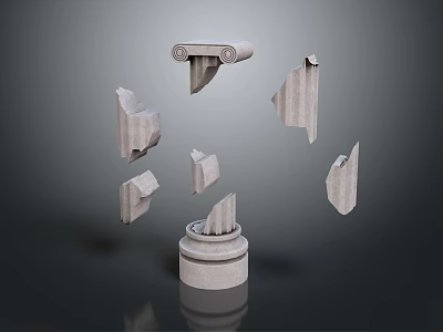 Stone Pillar Fragments Floating Around Pedestal Base in 3D Rendering 3d model